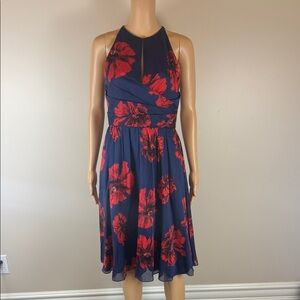 Lela Rose Poppy Floral Print Halter Dress